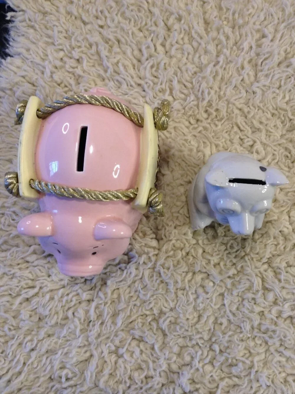 VTG 2001 Ceramic Coin Banks Pig/Racoon Kidcore Start Saving Ceramic Nostalgic